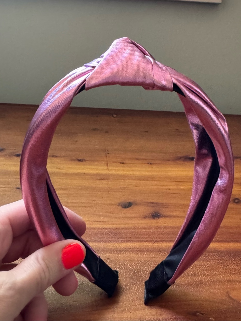 Pink satin metallic finish headband new